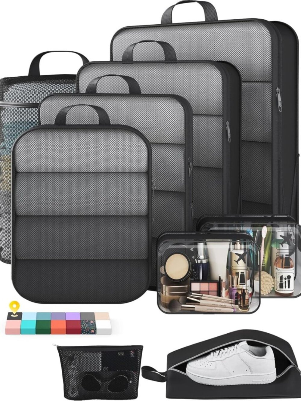 Compression Packing Cubes Set for Travel - Expandable Luggage Organizer Bags